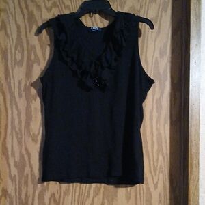Chaps Black Ruffled Sleeveless Blouse
